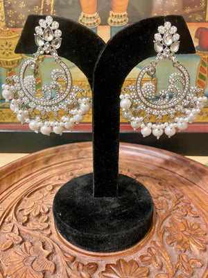 SILVER TONED CHANDBALI DESIGNER EARRINGS
