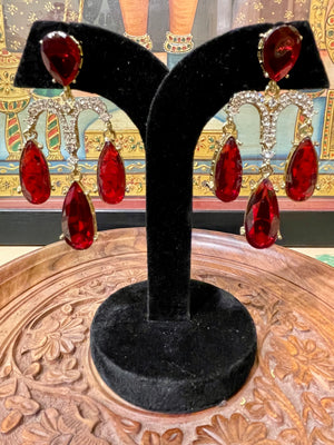 RUBY RED AMERICAN DIAMOND (AD) DANGLER EARRINGS