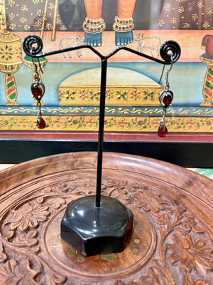 PURE SILVER GARNET STONE DROP EARRINGS