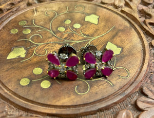 DARK PINK CALCUTTA AMERICAN DIAMOND (AD) STUD EARRINGS