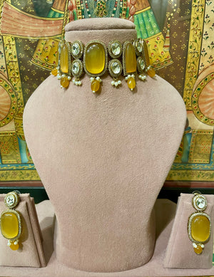 TOPAZ YELLOW MONALISA STONES KUNDAN DESIGNER CHOKER SET