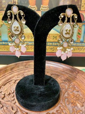 SOFT PINK KUNDAN POLKI DESIGNER DANGLER EARRINGS