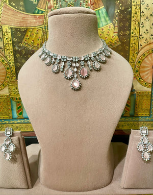 PINK AMERICAN DIAMOND (AD) ROYAL NECKLACE SET