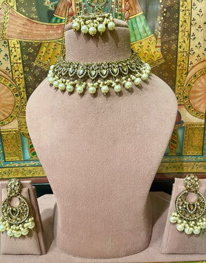 GOLDEN PEARL SEMI BRIDAL NECKLACE SET