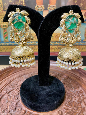 AMRAPALI DESIGN TRIBAL GREEN JHUMKI EARRINGS