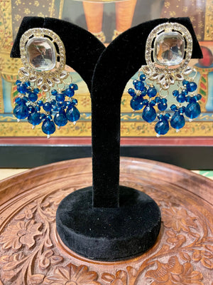 DARK BLUE POLKI COCKTAIL EARRINGS