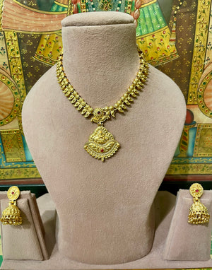 RED MAA LAXMI TEMPLE JHUMKI NECKLACE SET