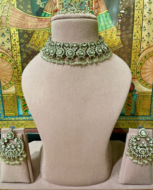 GOLD PLATED KUNDAN MOISSANITE ETHNIC NECKLACE SET