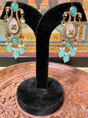 SKY BLUE KUNDAN POLKI DANGLER EARRINGS