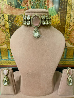 PINK MONALISA STONE NIZAM KUNDAN CHOKER SET