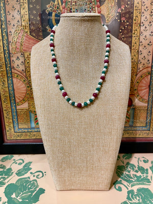 PEARL & SEMI PRECIOUS STONES STRING NECKLACE (RED)