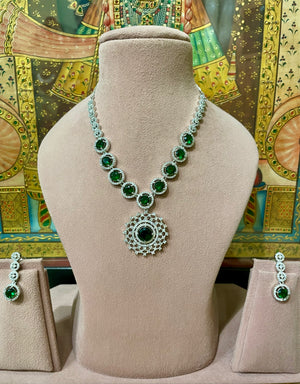 EMERALD GREEN AMERICAN DIAMOND (AD) PENDANT NECKLACE SET