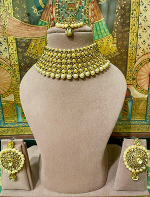 GOLD TONED PEARL CHOKER NECKLACE SET