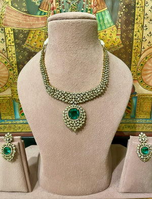 VICTORIAN AMERICAN DIAMOND (AD) EMERALD NECKLACE SET
