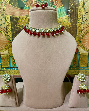 RUBY RED SLEEK GOLD PLATED KUNDAN ROUND DESIGN SET