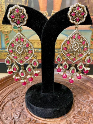 DARK PINK DESIGNER ETHNIC DANGLER EARRINGS