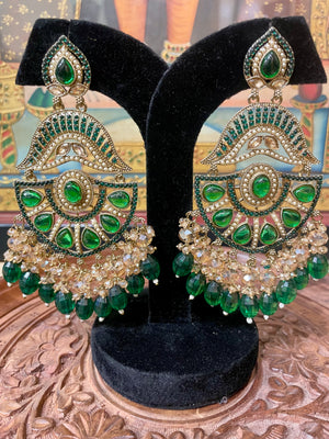 GREEN CHANDBALI DESIGNER TRADITIONAL EARRINGS