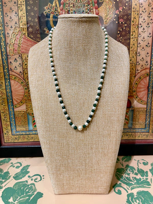 PEARL & GREEN SEMI PRECIOUS STONE BEADS STRING NECKLACE