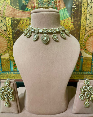 GOLD PLATED KUNDAN MOISSANITE DESIGNER NECKLACE SET