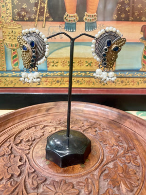 OXIDISED SILVER DESIGNER STUD EARRINGS