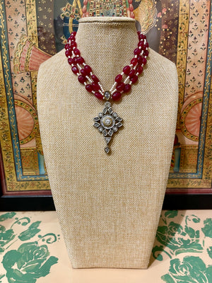 PINK ONYX WITH PURE SILVER PENDANT NECKLACE