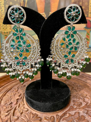 GREEN TRADITIONAL CHANDBALI DESIGNER EARRINGS