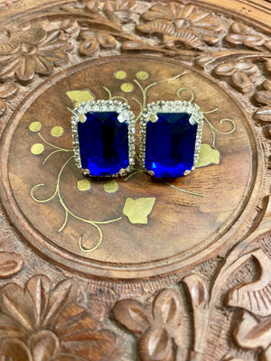 DARK BLUE AMERICAN DIAMOND (AD) STUD EARRINGS