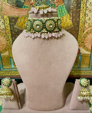 SOFT PINK MUGHAL DESIGN KUNDAN CHOKER SET