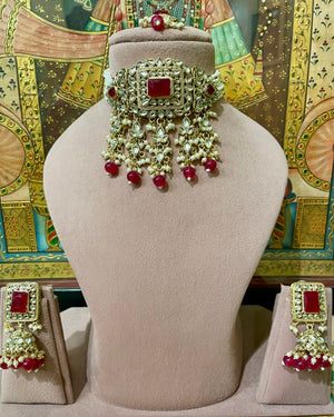 DARK PINK NIZAM KUNDAN GOLD PLATED ETHNIC CHOKER SET