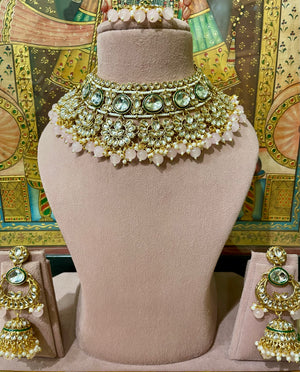 SOFT PINK GOLD PLATED KUNDAN BRIDAL JHUMKI NECKLACE SET