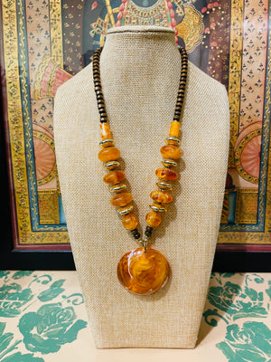 AMBER BEADS WITH PENDANT DESIGNER SEMI PRECIOUS NECKLACE
