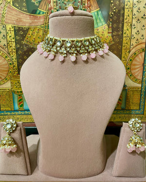 SOFT PINK GOLD PLATED KUNDAN NECKLACE SET