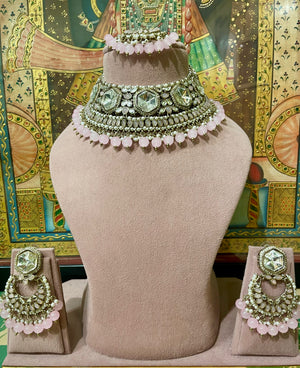 SOFT PINK TYAANI KUNDAN BRIDAL NECKLACE SET