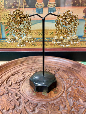 GOLD TONED DESIGNER JHUMKI EARRINGS