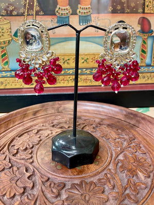 RED POLKI COCKTAIL EARRINGS