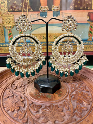 GREEN TRADITIONAL PEARL CHANDBALI EARRINGS