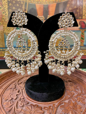 POLKI PEARL CHANDBALI DESIGN IVORY WHITE EARRINGS