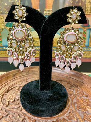 SOFT PINK KUNDAN POLKI ETHNIC EARRINGS