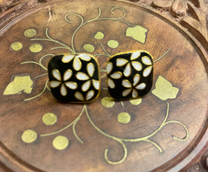 BLACK MEENAKARI SQUARE STUD EARRINGS