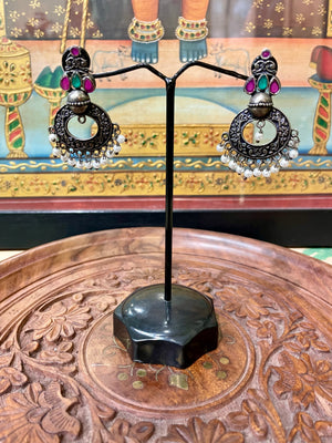 OXIDISED ANTIQUE PEARL EARRINGS