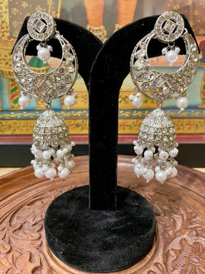 CHANDBALI JHUMKI SILVER TONED EARRINGS