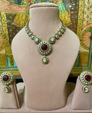 MAROON MOISSANITE VICTORIAN ROYAL NECKLACE SET