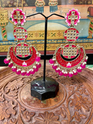 DARK PINK CHANDBALI TRADITIONAL DESIGN EARRINGS