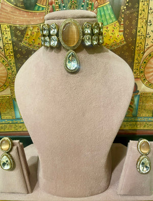 PEACH MONALISA STONE NIZAM KUNDAN CHOKER SET
