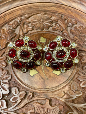 RUBY RED ROUND MONALISA STONE STUD EARRINGS