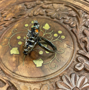 BLUE SAPPHIRE CRYSTAL COCKTAIL PARTY RING