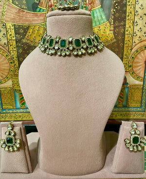 GREEN TYAANI KUNDAN GOLD PLATED NECKLACE SET