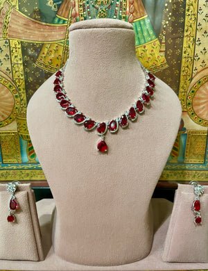 RUBY RED AMERICAN DIAMOND (AD) DESIGNER NECKLACE SET