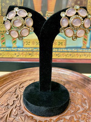 PINK ROUND MONALISA STONE STUD EARRINGS