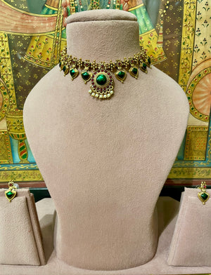 GREEN TRADITIONAL SOUTH INDIAN NECKLACE SET